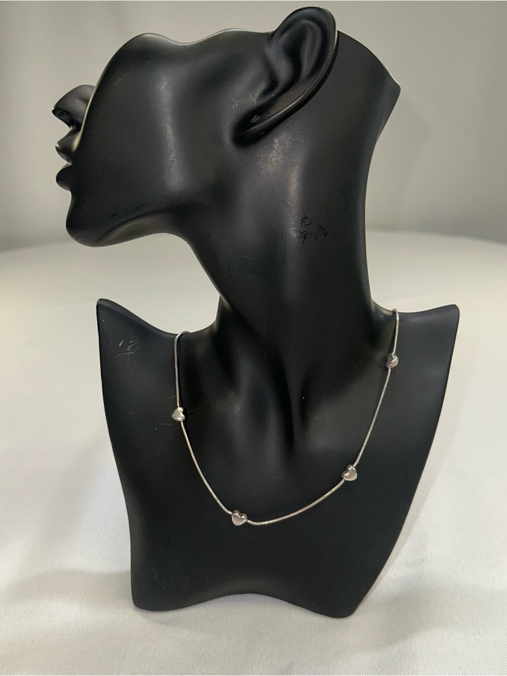 Vintage 925 Sterling Silver Snake Chain Necklace with 5 Puff Hearts, 17"